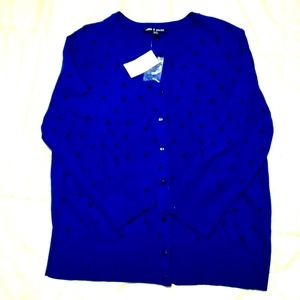 Blue polkadot Button Down Cardigan Sweater